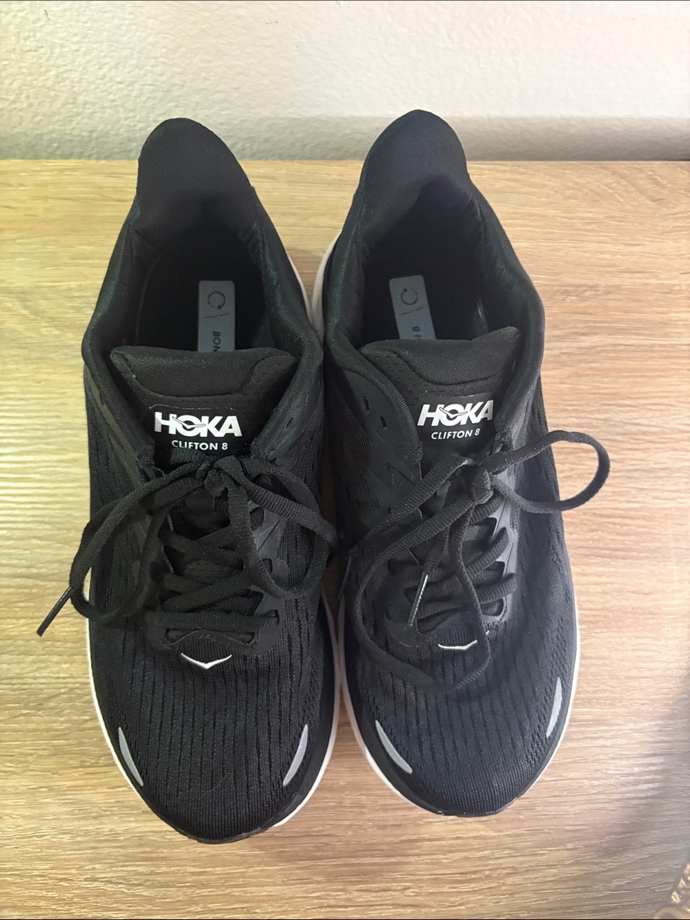 Hoka Clifton 8 Black and White Women's Athletic Running Shoes - Picture 5 of 9